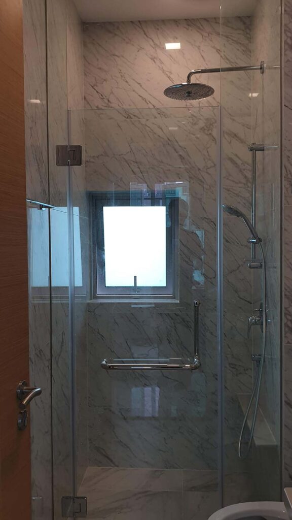 GTG shower screen | Glass Contractor Singapore | Table Tempered Glass Top. Shopfront Aluminium Works.
